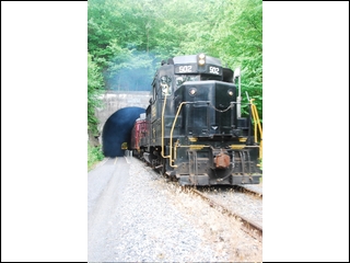 #9 Western Maryland Scenic RR train emerging from Brush Tunnel